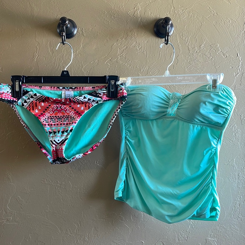 CREMIEUX tankini in size small with bikini bottoms by Becca and size small